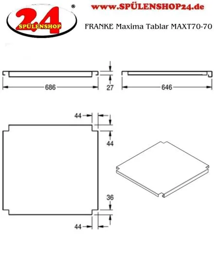 KWC PROFESSIONAL Maxima Tablar MAXT70-70 passend zum Untergestell MAXF70-70