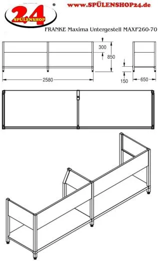 KWC PROFESSIONAL Maxima Untergestell MAXF260-70 passend zu Maxima Gewerbesplen MAXL222-260 und MAXL227-260