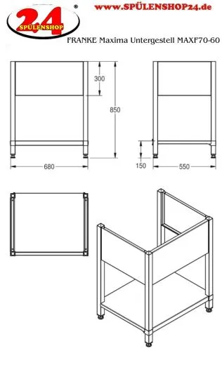 KWC PROFESSIONAL Maxima Untergestell MAXF70-60 passend zu Maxima Gewerbesplen MAXS100-70