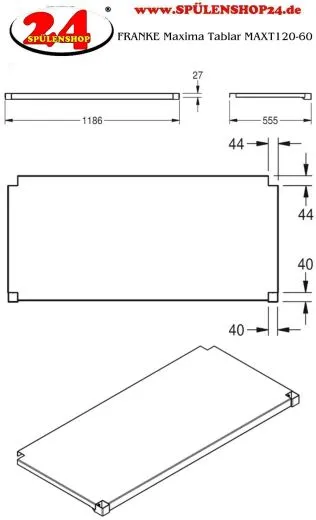 KWC PROFESSIONAL Maxima Tablar MAXT120-60 passend zum Untergestell MAXF120-60