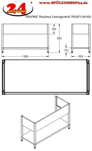 KWC PROFESSIONAL Maxima Untergestell MAXF140-60 passend zu Maxima Gewerbesplen MAXS112-140 und MAXS117-140