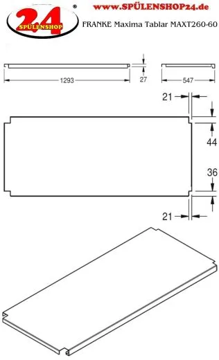 KWC PROFESSIONAL Maxima Tablar MAXT260-60 passend zum Untergestell MAXF260-60