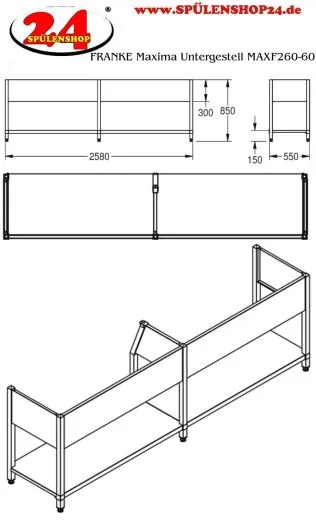 KWC PROFESSIONAL Maxima Untergestell MAXF260-60 passend zu Maxima Gewerbesplen MAXS222-260 und MAXS227-260