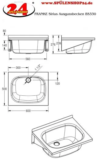 KWC PROFESSIONAL Sirius Ausgussbecken BS330 fugenlos verschweiter Mehrzwecktrog fr Wandmontage