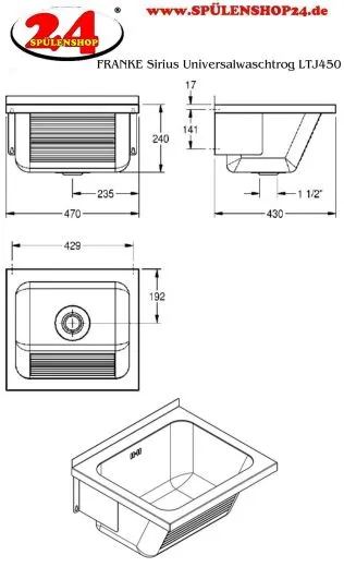 KWC PROFESSIONAL Sirius Universalwaschtrog LTJ450 Ausgussbecken fr Wandmontage Frontschrze mit Lngsriffel