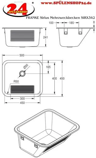 KWC PROFESSIONAL Sirius Mehrzweckbecken SIRX342 Reinigungsbecken als Einbaubecken von oben Einlegemontage