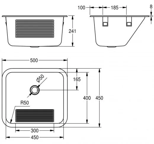 KWC PROFESSIONAL Sirius Mehrzweckbecken SIRX342 Reinigungsbecken als Einbaubecken von oben Einlegemontage