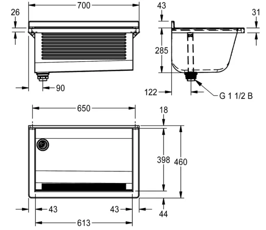 KWC PROFESSIONAL Sirius Universalwaschtrog BS311N fugenlos verschweiter Waschtrog fr Wandmontage Ablauf links