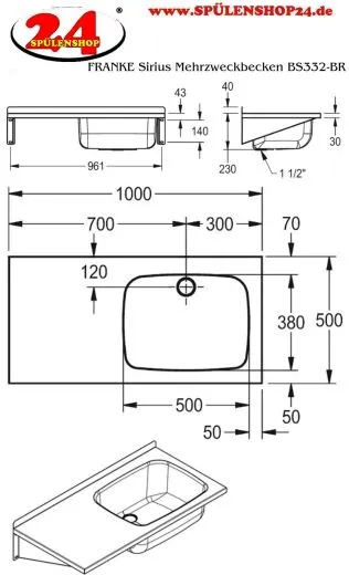 KWC PROFESSIONAL Sirius Mehrzweckbecken BS332 fugenlos verschweiter Waschtrog fr Wandmontage Becken rechts