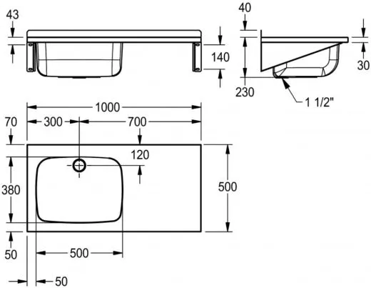 KWC PROFESSIONAL Sirius Mehrzweckbecken BS333 fugenlos verschweiter Waschtrog fr Wandmontage Becken links