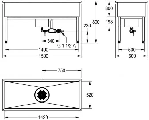 KWC PROFESSIONAL Sirius Werkraumbecken SIRX755 Reinigungsbecken / Schlammfangbecken Edelstahl (1500x600mm)