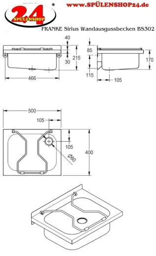 KWC PROFESSIONAL Sirius Wandausgussbecken BS302 Ausgussbecken fr Wandmontage mit Klapprost