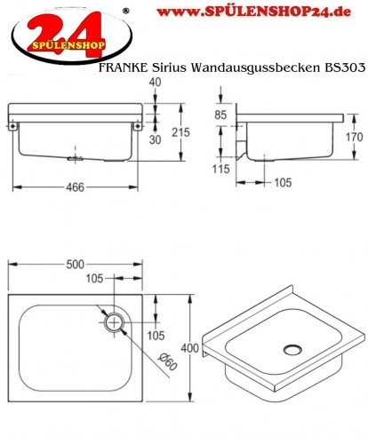 KWC PROFESSIONAL Sirius Wandausgussbecken BS303 Ausgussbecken fr Wandmontage ohne Klapprost
