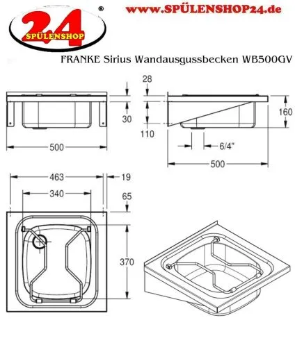 KWC PROFESSIONAL Sirius Wandausgussbecken WB500GV Ausgussbecken fr Wandmontage mit Klapprost