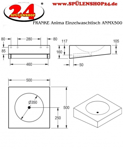 KWC PROFESSIONAL Anima Einzelwaschtisch ANMX500 fr Wandmontage fugenlos eingeschweites Rundbecken ohne Hahnlochbohrung