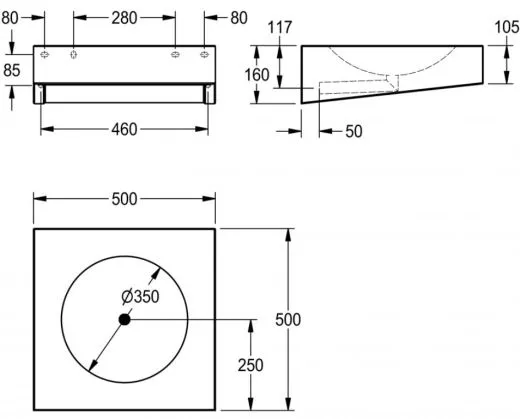 KWC PROFESSIONAL Anima Einzelwaschtisch ANMX500 fr Wandmontage fugenlos eingeschweites Rundbecken ohne Hahnlochbohrung