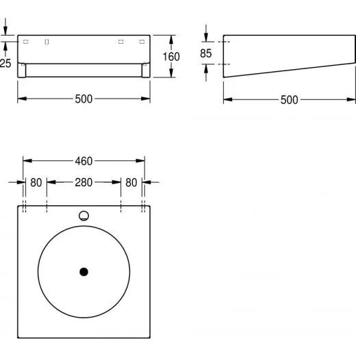 KWC PROFESSIONAL Anima Einzelwaschtisch ANMX501 fr Wandmontage fugenlos eingeschweites Rundbecken mit 1 Hahnlochbohrung mittig  35mm