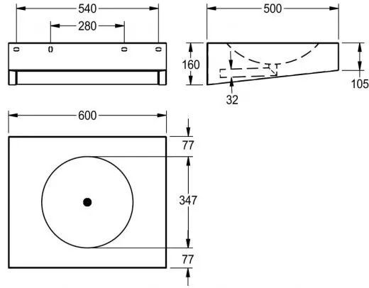 KWC PROFESSIONAL Anima Einzelwaschtisch ANMX600 fr Wandmontage fugenlos eingeschweites Rundbecken ohne Hahnlochbohrung
