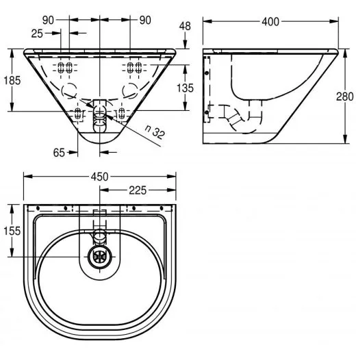 KWC PROFESSIONAL Anima Einzelwaschtisch ANMX450 fr Wandmontage fugenlos eingeschweites Becken