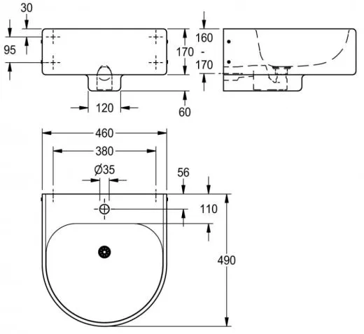 KWC PROFESSIONAL Anima Einzelwaschtisch ANMX461 fr Wandmontage fugenlos eingeschweites Becken mit Armaturenbohrung  35mm