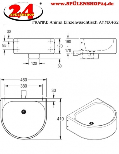 KWC PROFESSIONAL Anima Einzelwaschtisch ANMX462 fr Wandmontage fugenlos eingeschweites Becken