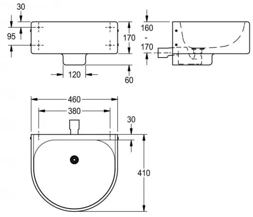 KWC PROFESSIONAL Anima Einzelwaschtisch ANMX462 fr Wandmontage fugenlos eingeschweites Becken