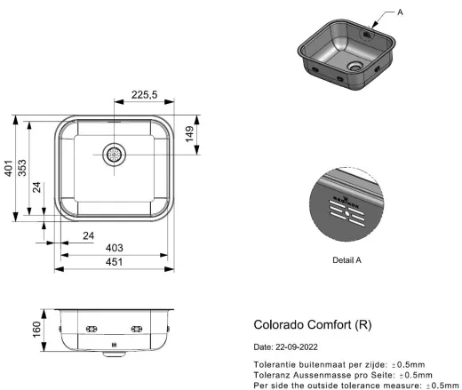 REGINOX K�chensp�le Colorado Comfort (R) Einbausp�le Edelstahl mit Einbaurand Siebkorb als Stopfenventil
