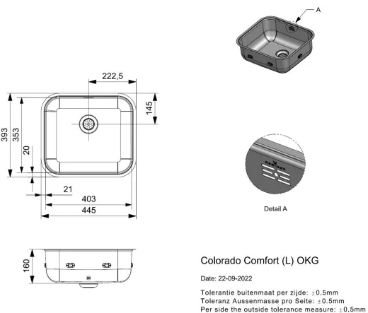 REGINOX K�chensp�le Colorado Comfort (L) OKG Einbausp�le Edelstahl 3 in 1 mit Flachrand Siebkorb als Stopfenventil
