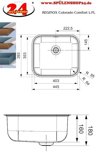 REGINOX Kchensple Colorado Comfort (L) OKG Einbausple Edelstahl 3 in 1 mit Flachrand Siebkorb als Stopfenventil