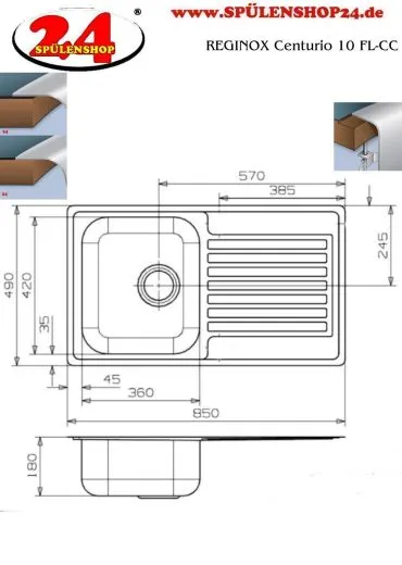 ✅ REGINOX Clean & Care Centurio 10 (L) KG-CC Einbausple Edelstahl mit Flachrand ohne berlauf medizinischer Bereich