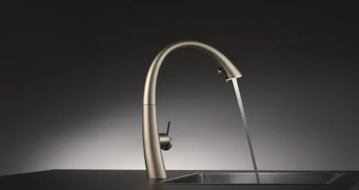 KWC Kchenarmatur Zoe 10.201.122.127FL Einhebelmischer Decor Steel mit Geschirrbrause und LEDShine (122921)