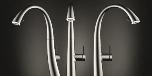 KWC Kchenarmatur Zoe 10.201.122.127FL Einhebelmischer Decor Steel mit Geschirrbrause und LEDShine (122921)