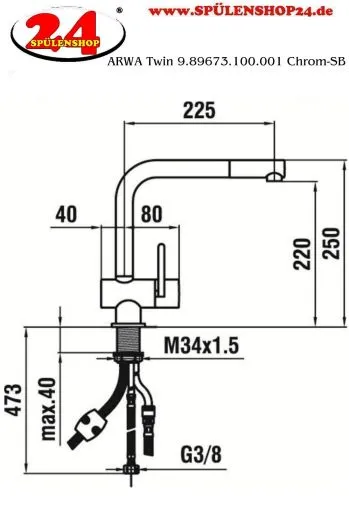 LAUFEN ARWA Kchenarmatur Twin HF989673100001 Chrom Einhebelmischer / Spltischarmatur mit Zugauslauf als Schlauchbrause