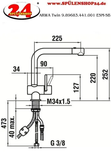 LAUFEN ARWA Kchenarmatur Twin HF989683441001 Edelstahl massiv Einhebelmischer / Spltischarmatur mit Zugauslauf und Umstellbrause