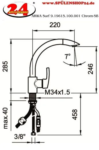 LAUFEN ARWA Kchenarmatur Surf HF919615100001 Chrom Einhebelmischer / Spltischarmatur mit Zugauslauf