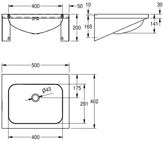 KWC PROFESSIONAL Anima Einzelwaschtisch WT500A fr Wandmontage fugenlos eingeschweites Becken ohne Hahnlochbohrung