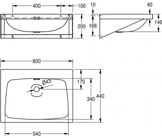 KWC PROFESSIONAL Anima Einzelwaschtisch WT600A fr Wandmontage fugenlos eingeschweites Becken ohne Hahnlochbohrung
