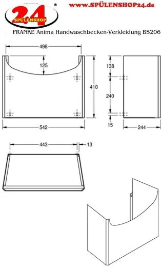 KWC PROFESSIONAL Anima Siphonabdeckung BS206 passend zu Handwaschbecken BS204 und BS205