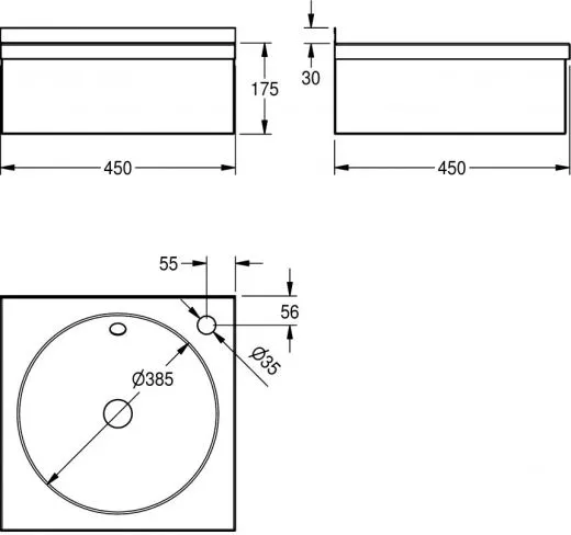 KWC PROFESSIONAL Anima Handwaschbecken WT450 fr Wandmontage Rundbecken mit Muldendurchmesser 385 mm mit Armaturenbohrung  35mm rechts
