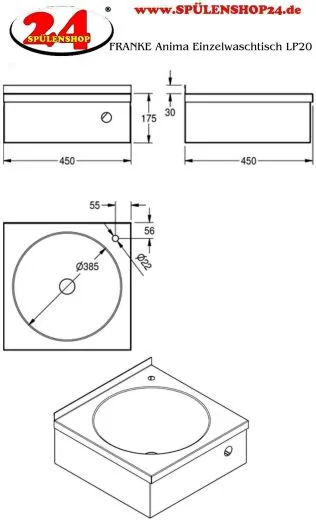 KWC PROFESSIONAL Anima Einzelwaschtisch LP20 fr Wandmontage fugenlos eingeschweites Rundbecken fr Knie- oder Hftbettigung