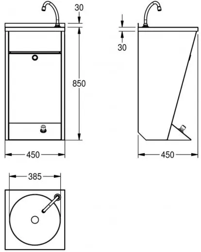 KWC PROFESSIONAL Anima Einzelwaschtisch LP21 fr Wandmontage fugenlos eingeschweites Rundbecken mit Selbstschlussarmatur und Fubettigung