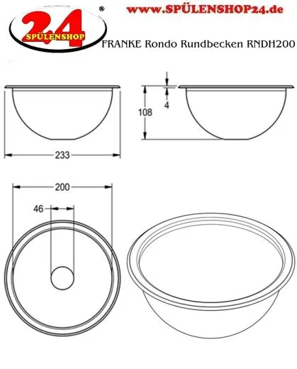 KWC PROFESSIONAL Rondo Rundbecken RNDH200 Einbau-/ Unterbaubecken hochglanzpoliert ohne berlauf