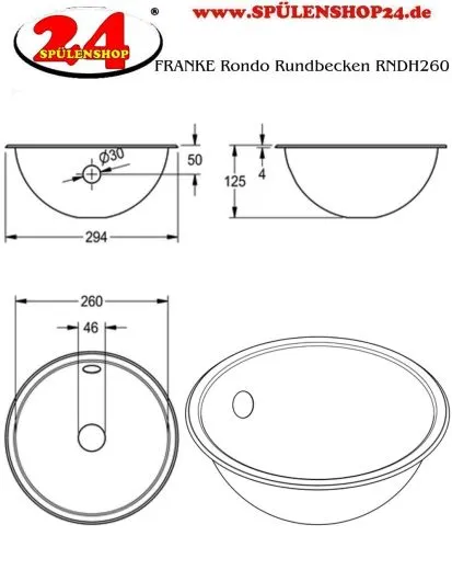 ✅ KWC PROFESSIONAL Rondo Rundbecken RNDH260 Einbau-/ Unterbaubecken hochglanzpoliert berlauf rund