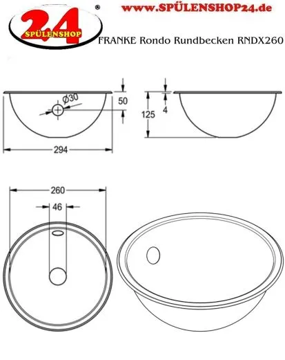 KWC PROFESSIONAL Rondo Rundbecken RNDX260 Einbau-/ Unterbaubecken seidenmatt berlauf rund