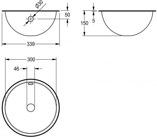 KWC PROFESSIONAL Rondo Rundbecken RNDX300 Einbau-/ Unterbaubecken seidenmatt berlauf rund