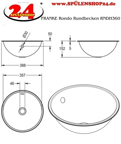 KWC PROFESSIONAL Rondo Rundbecken RNDX360 Einbau-/ Unterbaubecken seidenmatt berlauf rund