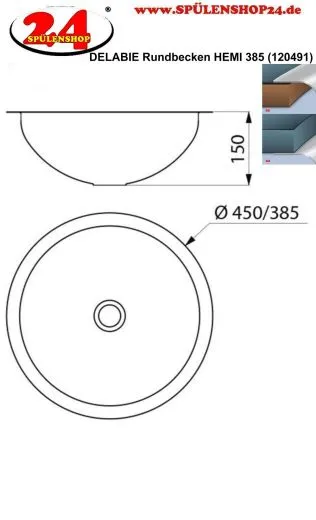 DELABIE Aquarotter HEMI Rundbecken � 385 Einbau-/ Unterbaubecken Edelstahl hochglanzpoliert ohne �berlauf (120491)