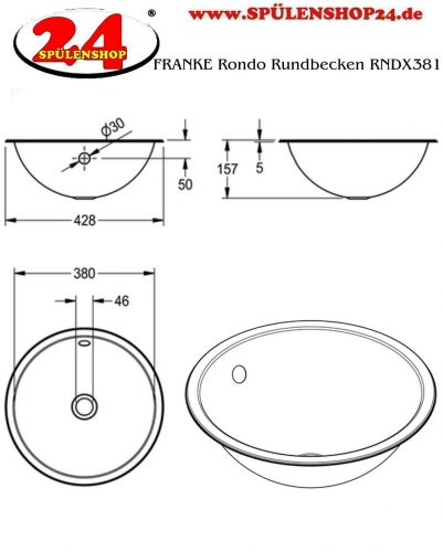 KWC PROFESSIONAL Rondo Rundbecken RNDX381 Einbau-/ Unterbaubecken seidenmatt berlauf rund