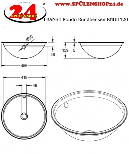 KWC PROFESSIONAL Rondo Rundbecken RNDH420 Einbau-/ Unterbaubecken hochglanzpoliert berlauf rund
