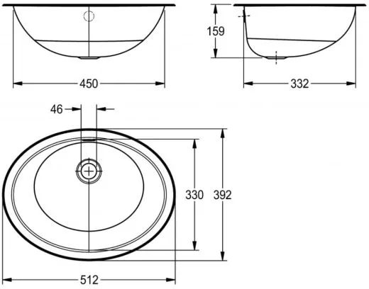 KWC PROFESSIONAL Rondo Becken RNDX450-O Einbau-/ Unterbaubecken seidenmatt berlauf rund